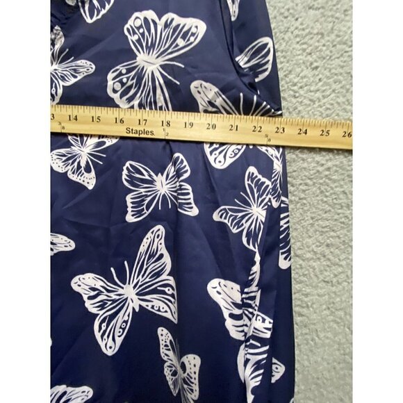 Women’s Blue White Butterfly Print Long Sleeve Ruffled Blouse Top Size XXL - Picture 3 of 7